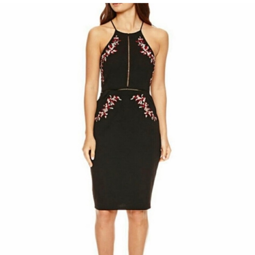 Bisou Bisou Black Floral Embroidered Dress